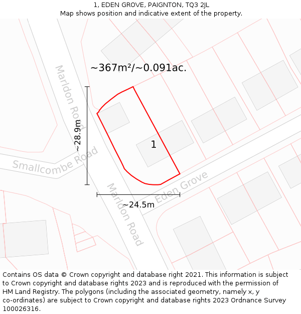1, EDEN GROVE, PAIGNTON, TQ3 2JL: Plot and title map