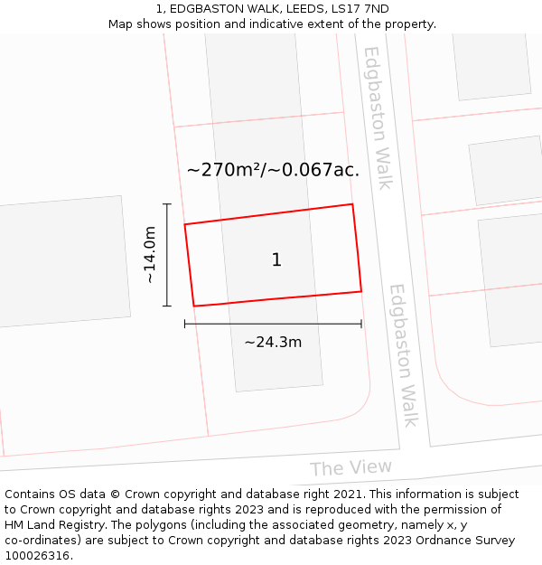 1, EDGBASTON WALK, LEEDS, LS17 7ND: Plot and title map