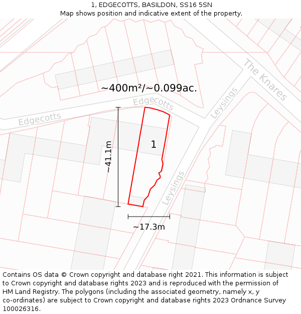 1, EDGECOTTS, BASILDON, SS16 5SN: Plot and title map