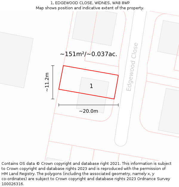1, EDGEWOOD CLOSE, WIDNES, WA8 8WP: Plot and title map