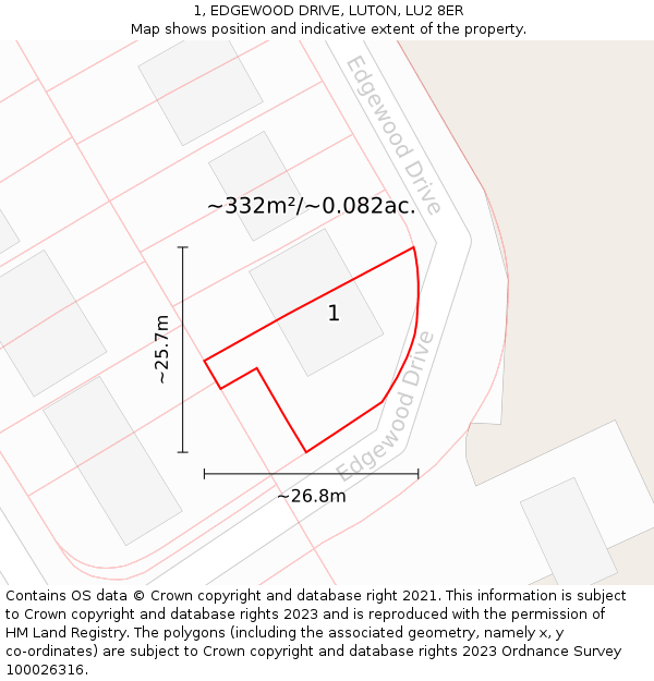 1, EDGEWOOD DRIVE, LUTON, LU2 8ER: Plot and title map