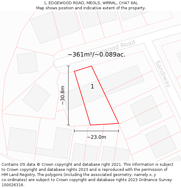 1, EDGEWOOD ROAD, MEOLS, WIRRAL, CH47 6AL: Plot and title map