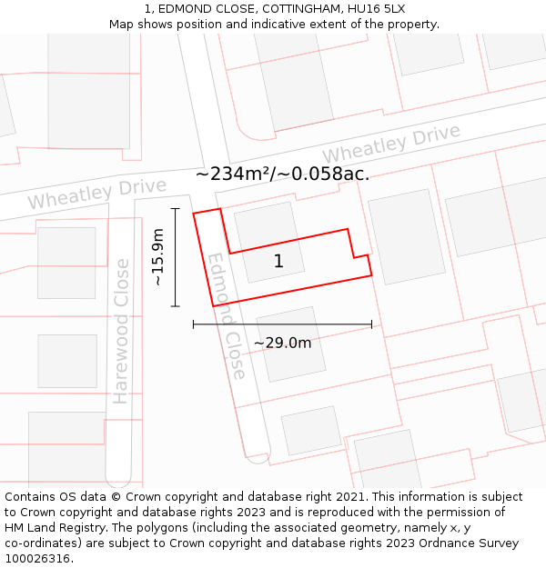 1, EDMOND CLOSE, COTTINGHAM, HU16 5LX: Plot and title map