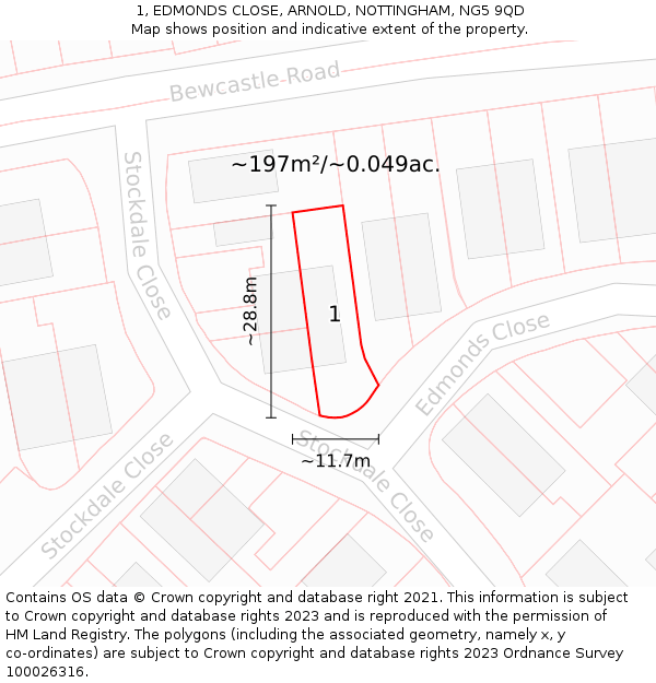 1, EDMONDS CLOSE, ARNOLD, NOTTINGHAM, NG5 9QD: Plot and title map