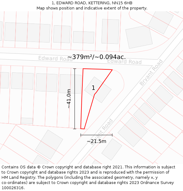 1, EDWARD ROAD, KETTERING, NN15 6HB: Plot and title map