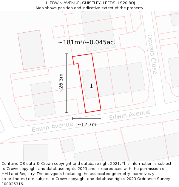 1, EDWIN AVENUE, GUISELEY, LEEDS, LS20 8QJ: Plot and title map