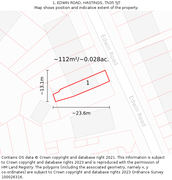 1, EDWIN ROAD, HASTINGS, TN35 5JT: Plot and title map