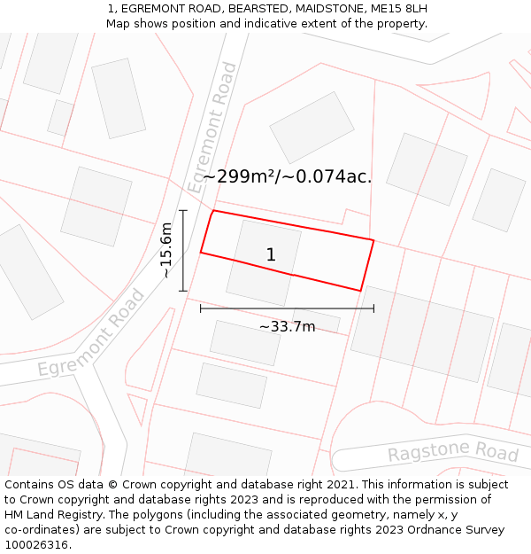 1, EGREMONT ROAD, BEARSTED, MAIDSTONE, ME15 8LH: Plot and title map