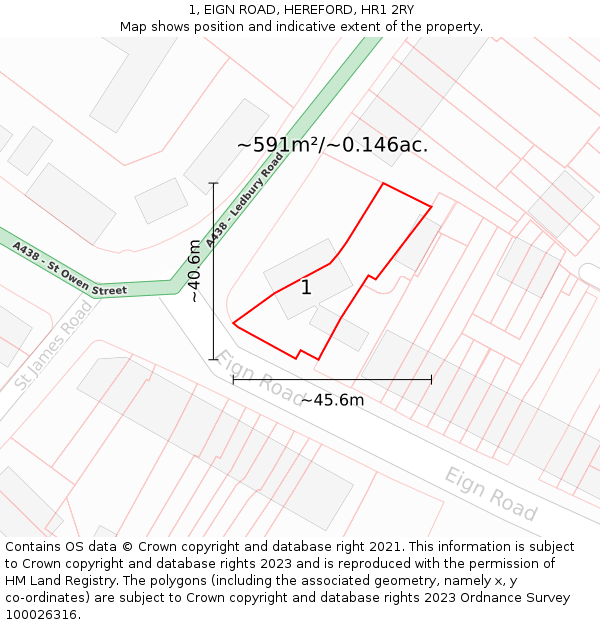 1, EIGN ROAD, HEREFORD, HR1 2RY: Plot and title map