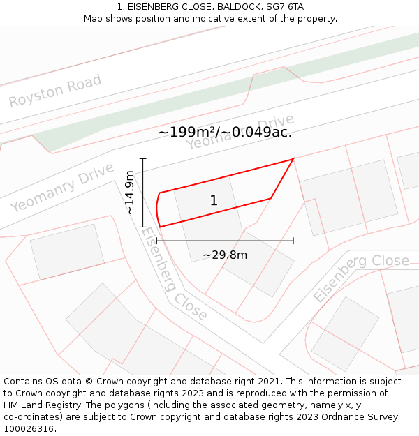 1, EISENBERG CLOSE, BALDOCK, SG7 6TA: Plot and title map