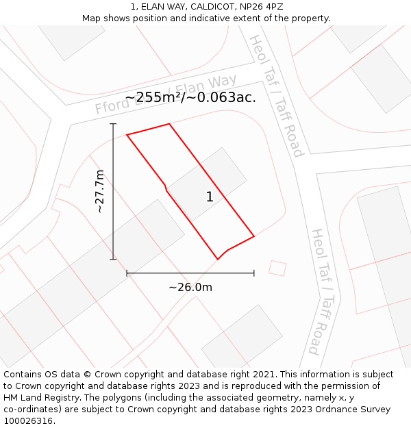 1, ELAN WAY, CALDICOT, NP26 4PZ: Plot and title map