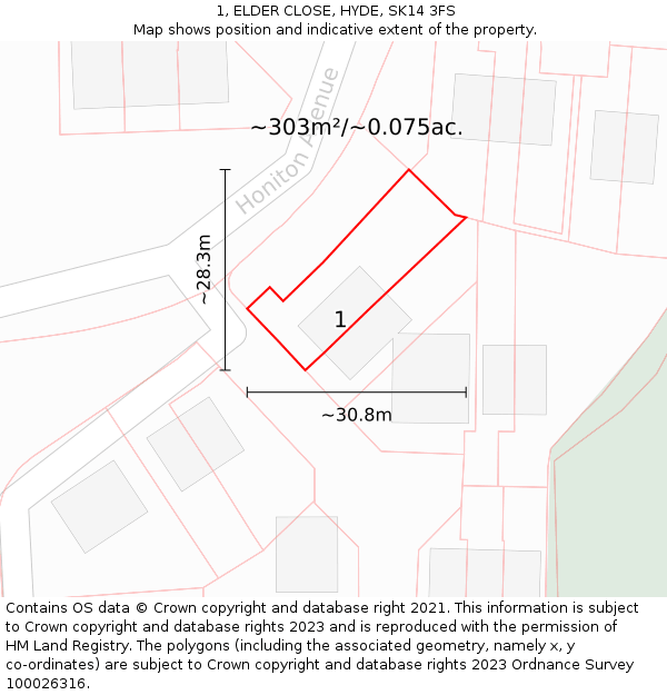 1, ELDER CLOSE, HYDE, SK14 3FS: Plot and title map