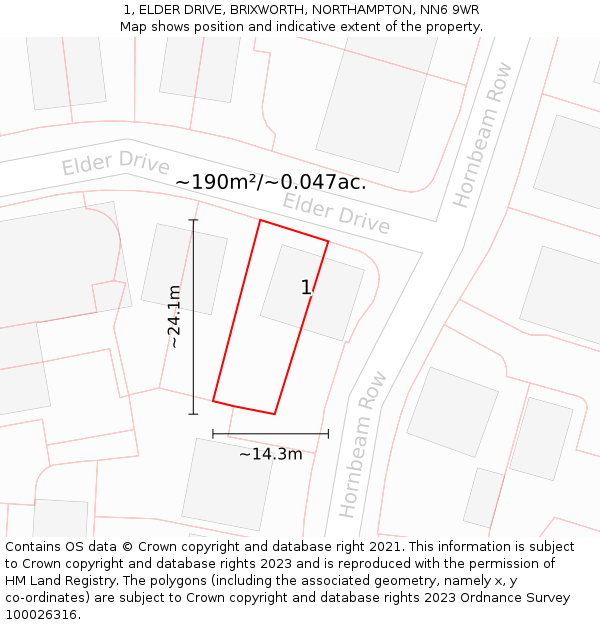 1, ELDER DRIVE, BRIXWORTH, NORTHAMPTON, NN6 9WR: Plot and title map