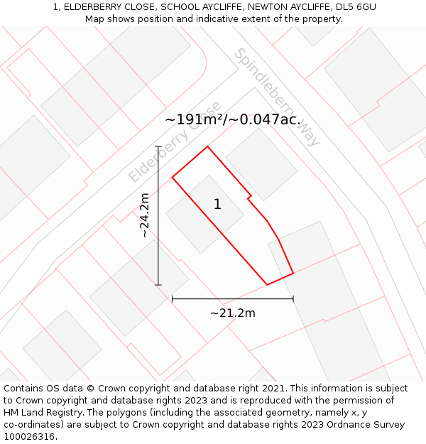 1, ELDERBERRY CLOSE, SCHOOL AYCLIFFE, NEWTON AYCLIFFE, DL5 6GU: Plot and title map