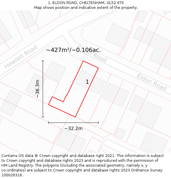 1, ELDON ROAD, CHELTENHAM, GL52 6TX: Plot and title map