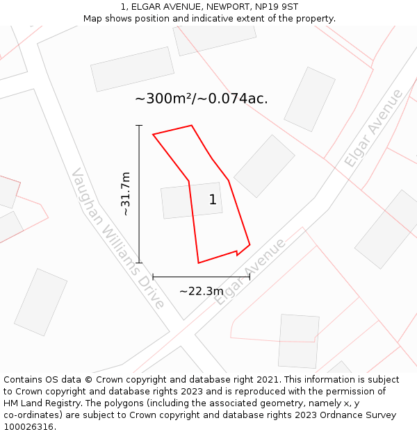 1, ELGAR AVENUE, NEWPORT, NP19 9ST: Plot and title map