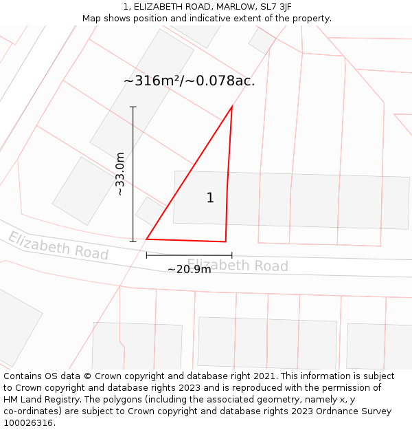 1, ELIZABETH ROAD, MARLOW, SL7 3JF: Plot and title map