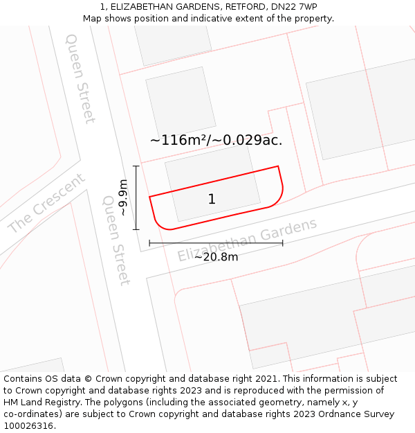 1, ELIZABETHAN GARDENS, RETFORD, DN22 7WP: Plot and title map