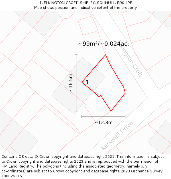 1, ELKINGTON CROFT, SHIRLEY, SOLIHULL, B90 4PB: Plot and title map
