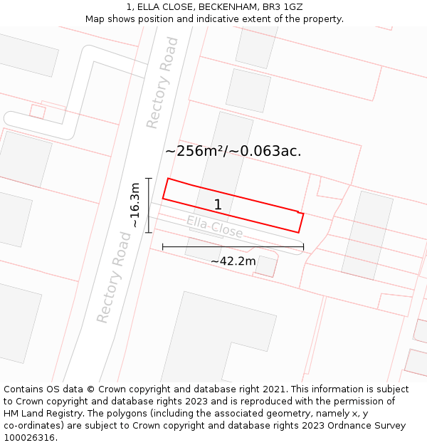 1, ELLA CLOSE, BECKENHAM, BR3 1GZ: Plot and title map