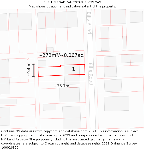 1, ELLIS ROAD, WHITSTABLE, CT5 2AX: Plot and title map