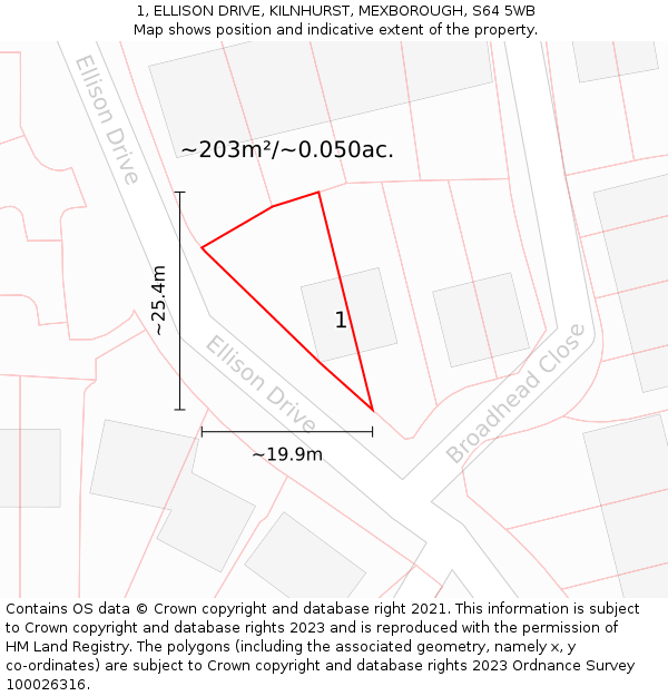 1, ELLISON DRIVE, KILNHURST, MEXBOROUGH, S64 5WB: Plot and title map