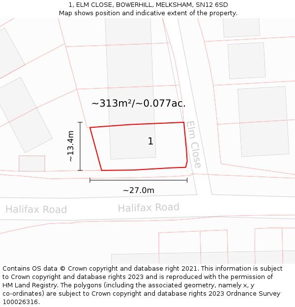 1, ELM CLOSE, BOWERHILL, MELKSHAM, SN12 6SD: Plot and title map