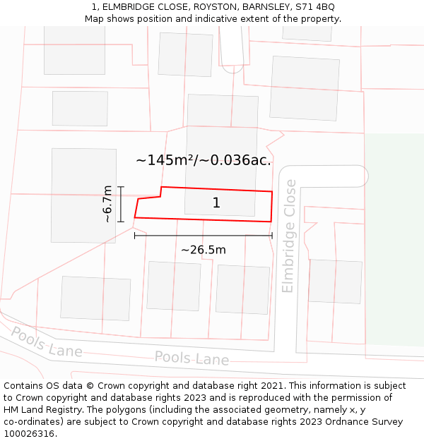 1, ELMBRIDGE CLOSE, ROYSTON, BARNSLEY, S71 4BQ: Plot and title map