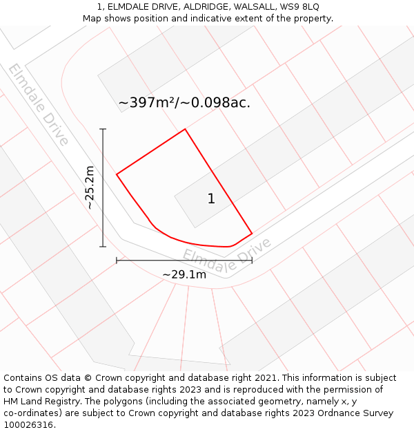 1, ELMDALE DRIVE, ALDRIDGE, WALSALL, WS9 8LQ: Plot and title map