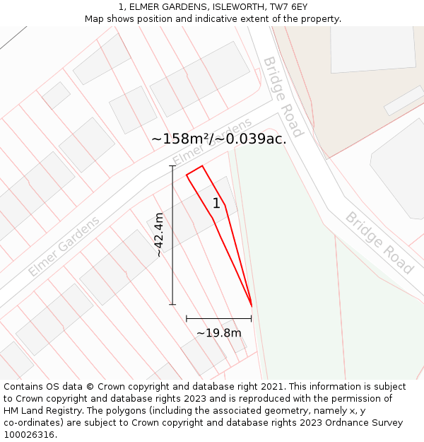 1, ELMER GARDENS, ISLEWORTH, TW7 6EY: Plot and title map