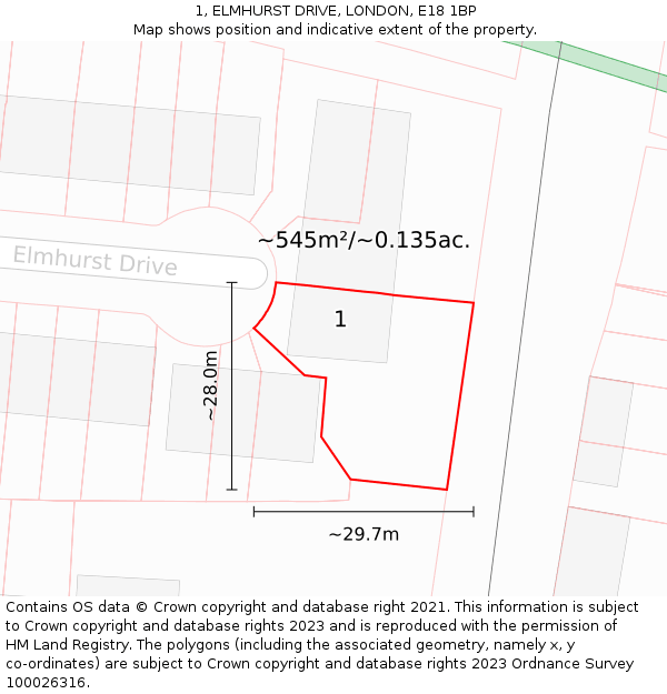 1, ELMHURST DRIVE, LONDON, E18 1BP: Plot and title map