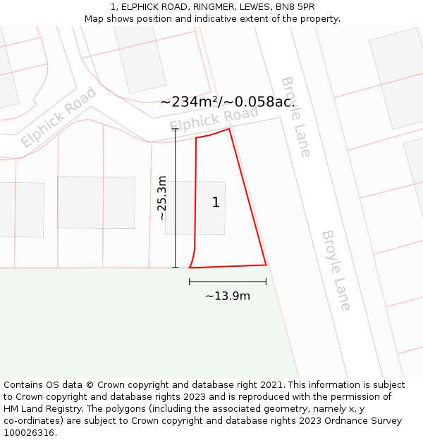 1, ELPHICK ROAD, RINGMER, LEWES, BN8 5PR: Plot and title map