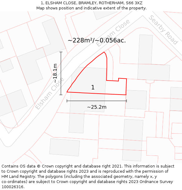 1, ELSHAM CLOSE, BRAMLEY, ROTHERHAM, S66 3XZ: Plot and title map
