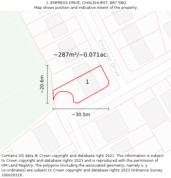 1, EMPRESS DRIVE, CHISLEHURST, BR7 5BQ: Plot and title map