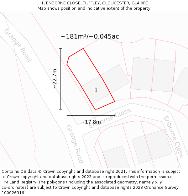 1, ENBORNE CLOSE, TUFFLEY, GLOUCESTER, GL4 0RE: Plot and title map