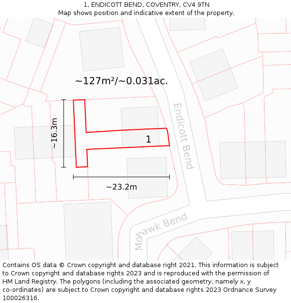 1, ENDICOTT BEND, COVENTRY, CV4 9TN: Plot and title map