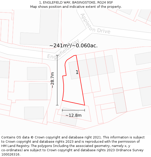 1, ENGLEFIELD WAY, BASINGSTOKE, RG24 9SF: Plot and title map