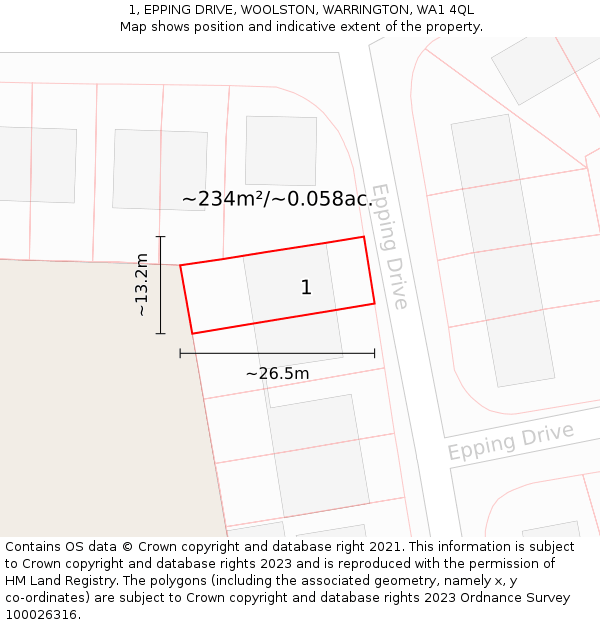 1, EPPING DRIVE, WOOLSTON, WARRINGTON, WA1 4QL: Plot and title map