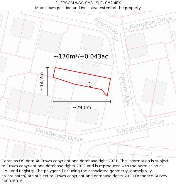 1, EPSOM WAY, CARLISLE, CA2 4RX: Plot and title map