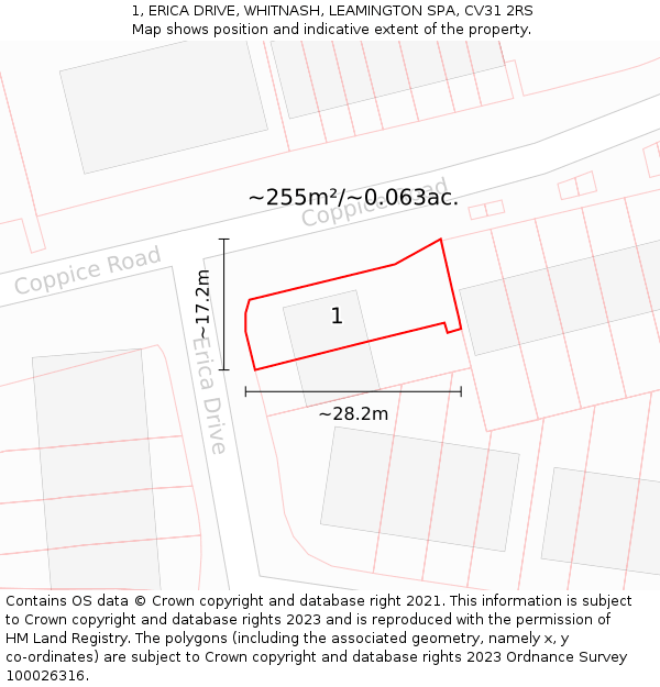 1, ERICA DRIVE, WHITNASH, LEAMINGTON SPA, CV31 2RS: Plot and title map