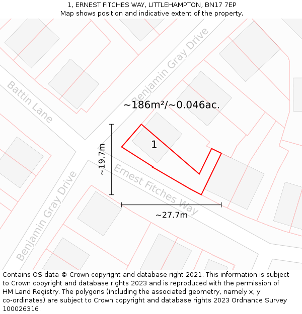 1, ERNEST FITCHES WAY, LITTLEHAMPTON, BN17 7EP: Plot and title map