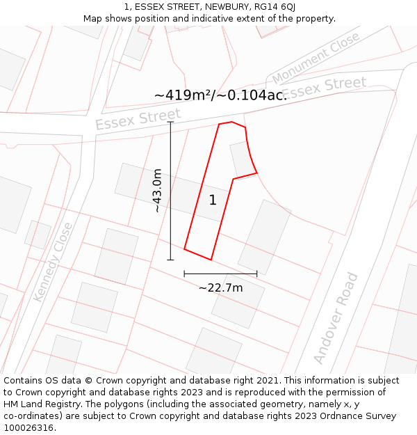 1, ESSEX STREET, NEWBURY, RG14 6QJ: Plot and title map