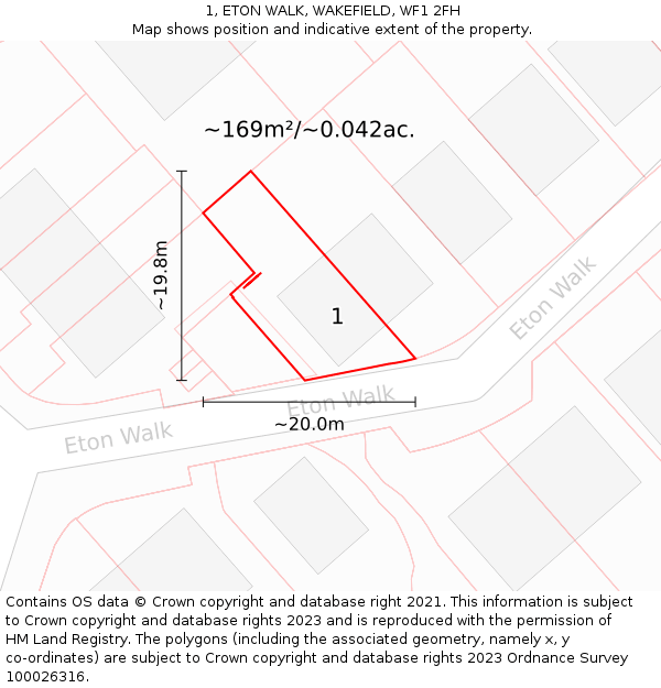 1, ETON WALK, WAKEFIELD, WF1 2FH: Plot and title map