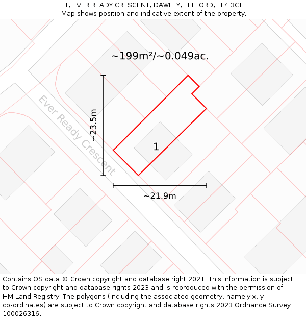 1, EVER READY CRESCENT, DAWLEY, TELFORD, TF4 3GL: Plot and title map