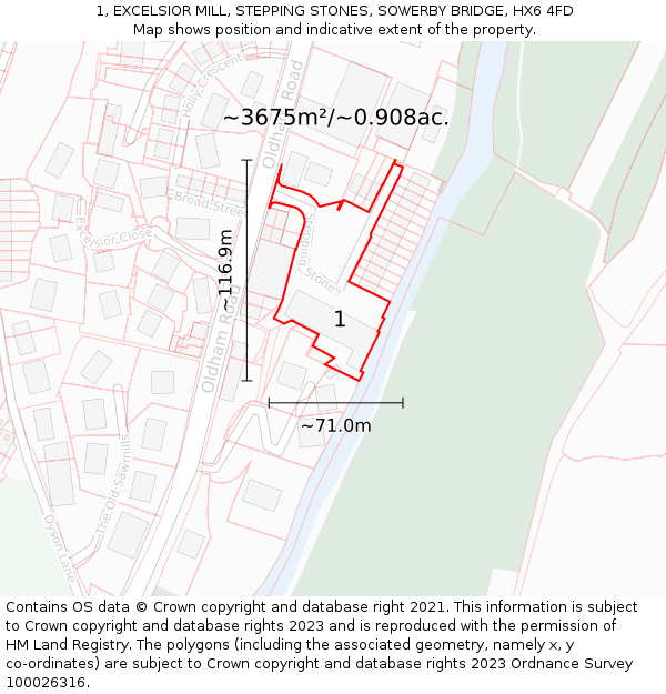1, EXCELSIOR MILL, STEPPING STONES, SOWERBY BRIDGE, HX6 4FD: Plot and title map