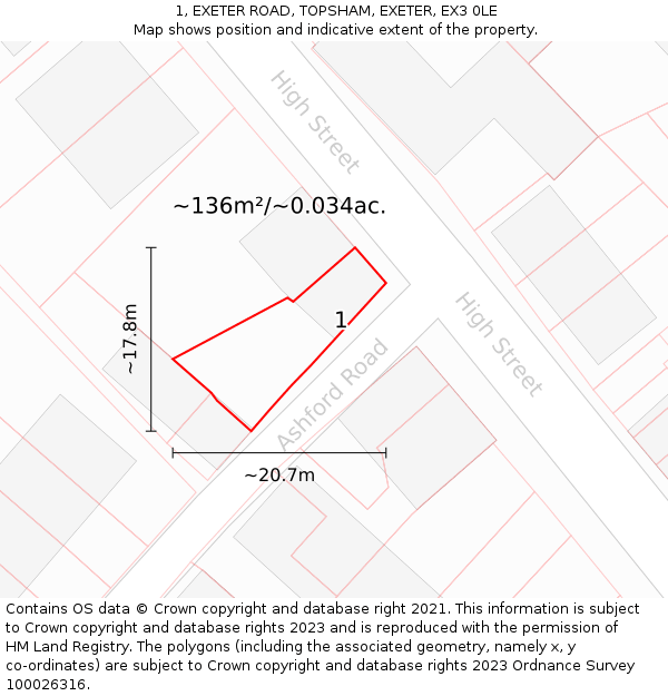 1, EXETER ROAD, TOPSHAM, EXETER, EX3 0LE: Plot and title map