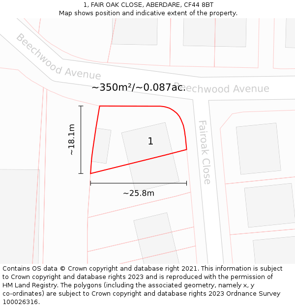 1, FAIR OAK CLOSE, ABERDARE, CF44 8BT: Plot and title map