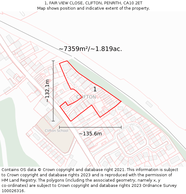 1, FAIR VIEW CLOSE, CLIFTON, PENRITH, CA10 2ET: Plot and title map