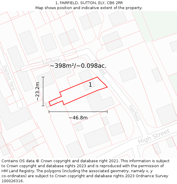 1, FAIRFIELD, SUTTON, ELY, CB6 2RR: Plot and title map