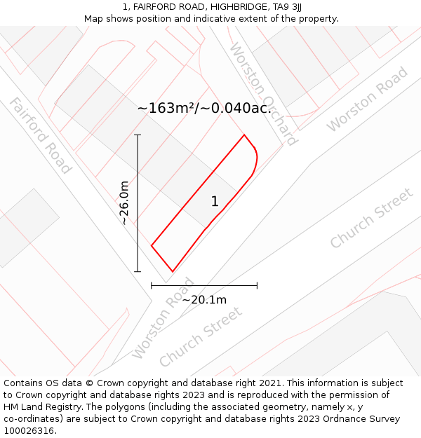 1, FAIRFORD ROAD, HIGHBRIDGE, TA9 3JJ: Plot and title map
